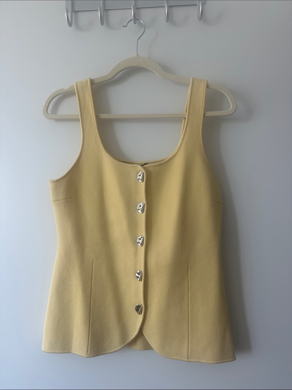 Zara Pale Yellow Tank Top with Heart Buttons